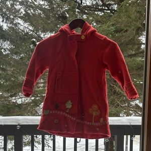 Cozy Red Kids Jacket with Embroidered Details